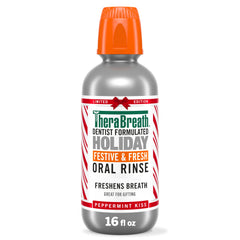 TheraBreath Limited Edition Holiday Festive & Fresh Oral Rinse, Peppermint Kiss
