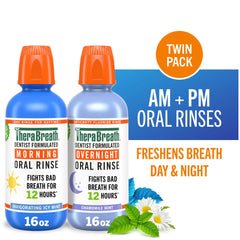 TheraBreath AM + PM Mouthwash Bundle, Morning & Overnight Rinses, 16 fl oz, 2-Pack