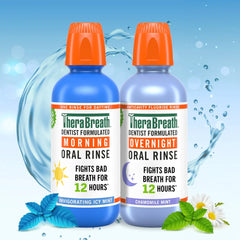 TheraBreath AM + PM Mouthwash Bundle, Morning & Overnight Rinses, 16 fl oz, 2-Pack