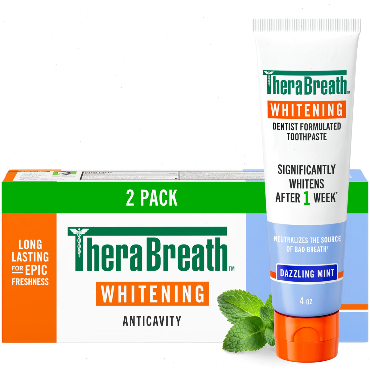 TheraBreath Whitening Toothpaste, Peroxide-Free & Anticavity, Dazzling Mint
