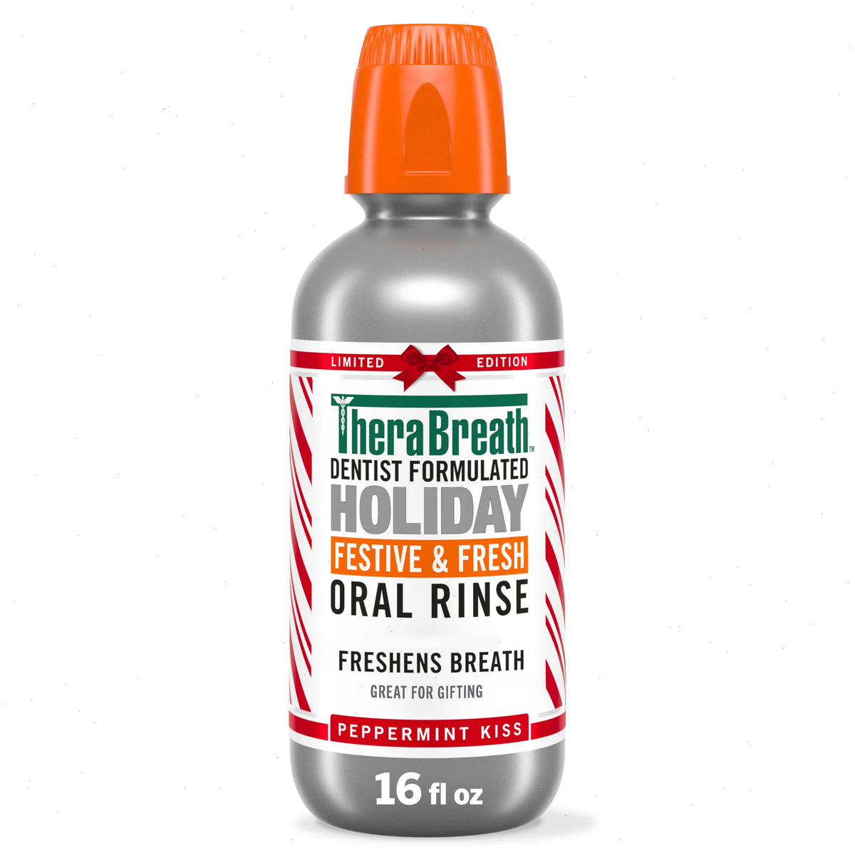 TheraBreath Limited Edition Holiday Festive & Fresh Oral Rinse, Peppermint Kiss